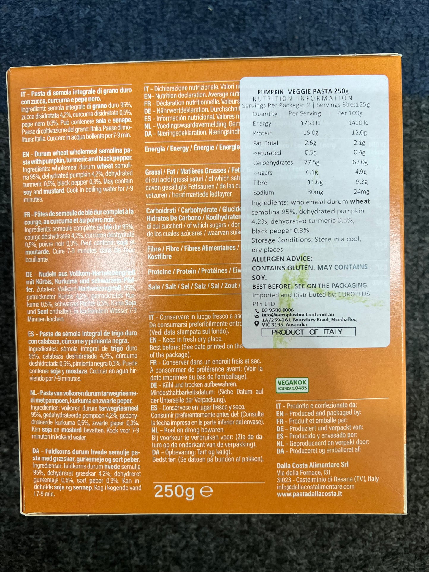 Dalla Costa Pumpkin Pasta 250gm
