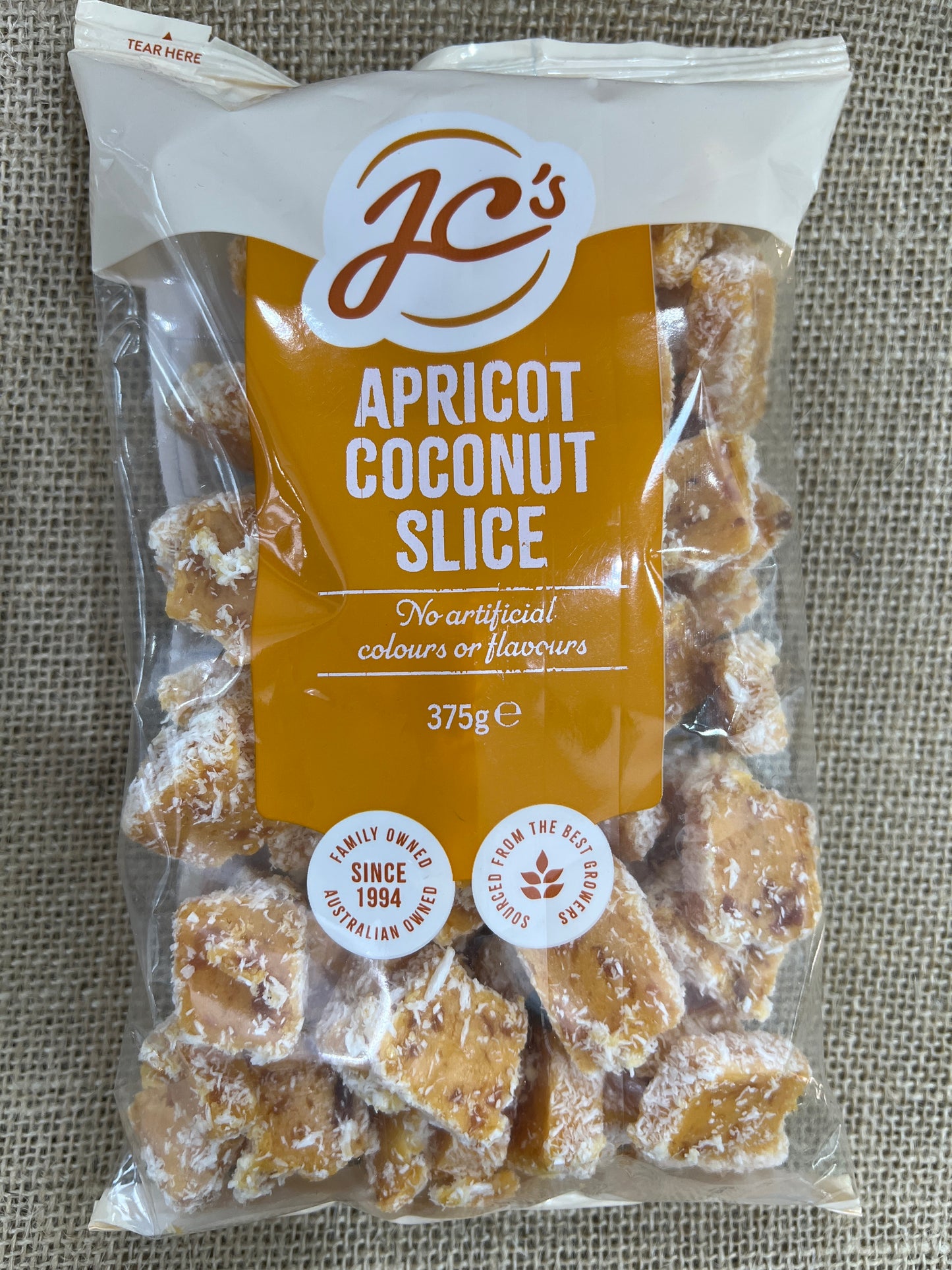 Apricot coconut slice 375gm