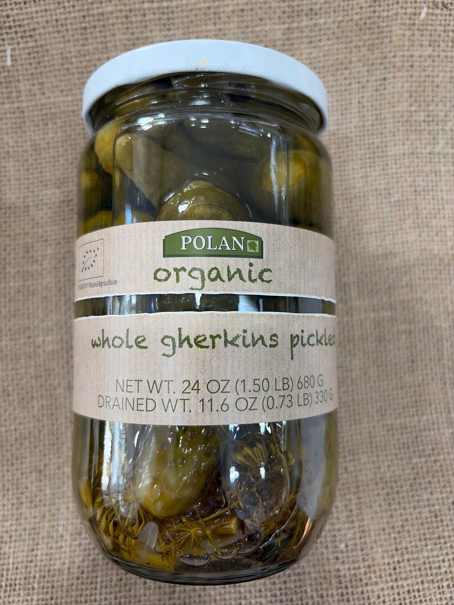 Organic whole gherkin pickled