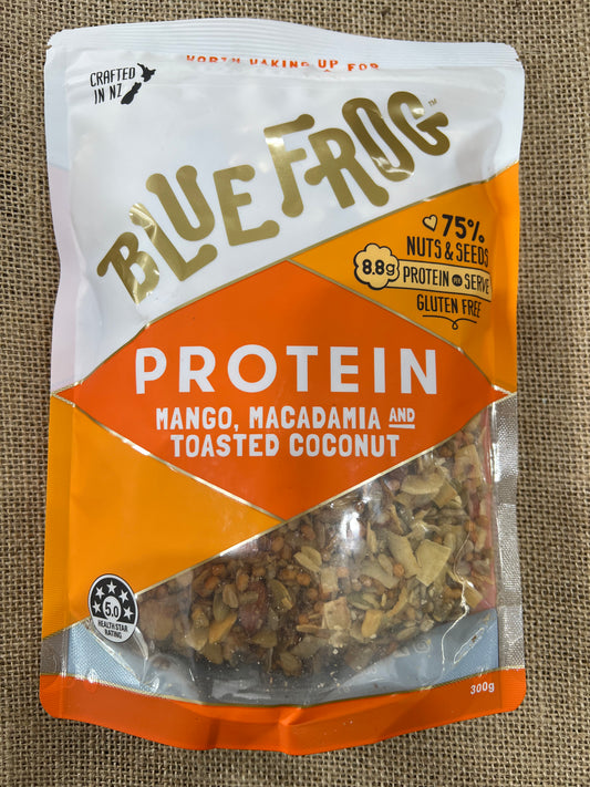 Protein granola with mango,macadamia& coconut